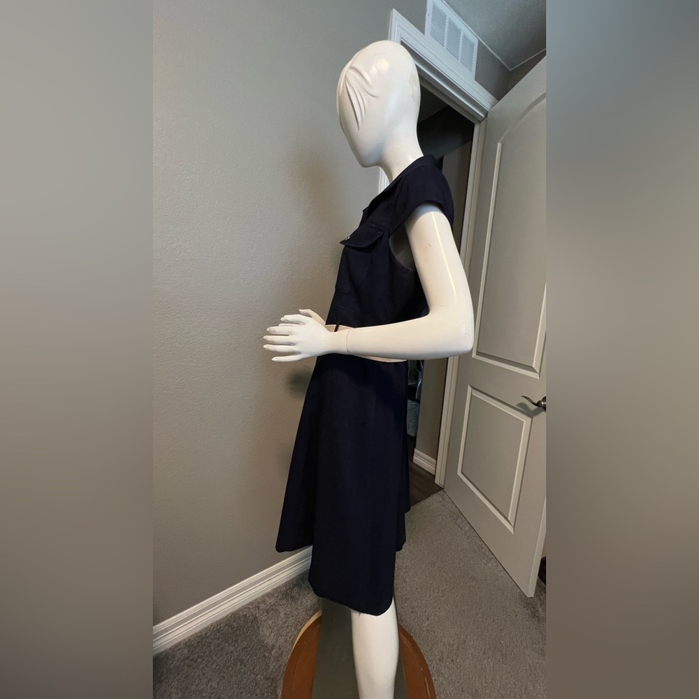 Tahari Navy Midi Dress with Tan Belt size 14 - Picture 2 of 11